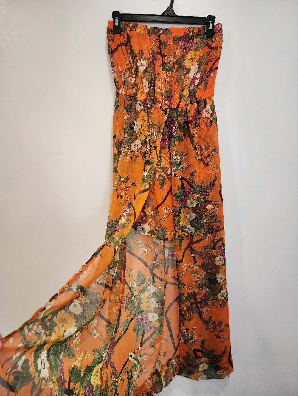 Sleeveless Vibrant Tropical Split Front Maxidress with Miniskirt Underlayer M